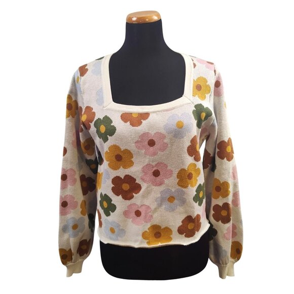 ARULA Sweaters - Arula Women's Square Neck Flower Cropped Sweater